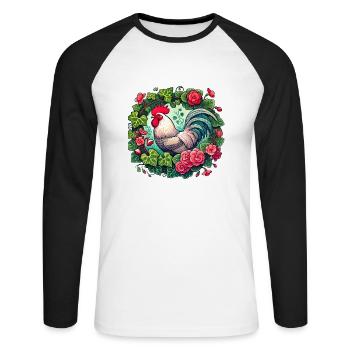 Hahn - Unisex Baseballshirt langarm - Weiß/Schwarz - Vorne - Nik (191cm)