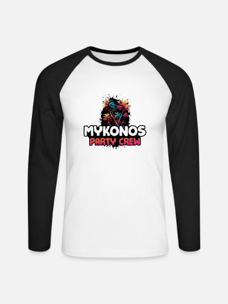 Mykonos Party Crew - Unisex Baseballshirt langarm - Weiß/Schwarz