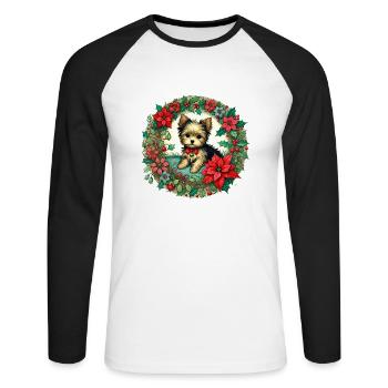 Yorkie de Noël - T-shirt baseball manches longues Homme - blanc/noir - Devant - Nik (191cm)