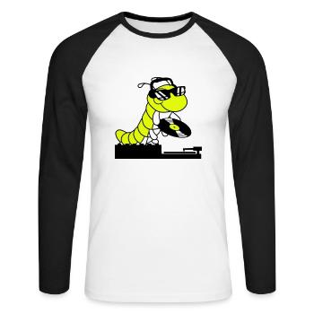 DJ Caterpillar Table de mixage de disques Soirée Musique de club - T-shirt baseball manches longues Homme - blanc/noir - Devant - Nik (191cm)