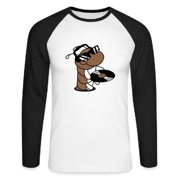 DJ Caterpillar Vinyle Disque Lunettes De Soleil Musique de Fête - T-shirt baseball manches longues Homme - blanc/noir - Devant - Nik (191cm)