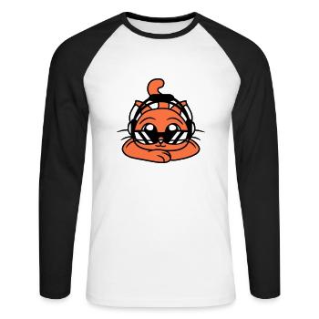Cool DJ Chat Chaton Mignon Chat Fête Des Animaux De Compagnie Fun - T-shirt baseball manches longues Homme - blanc/noir - Devant - Nik (191cm)