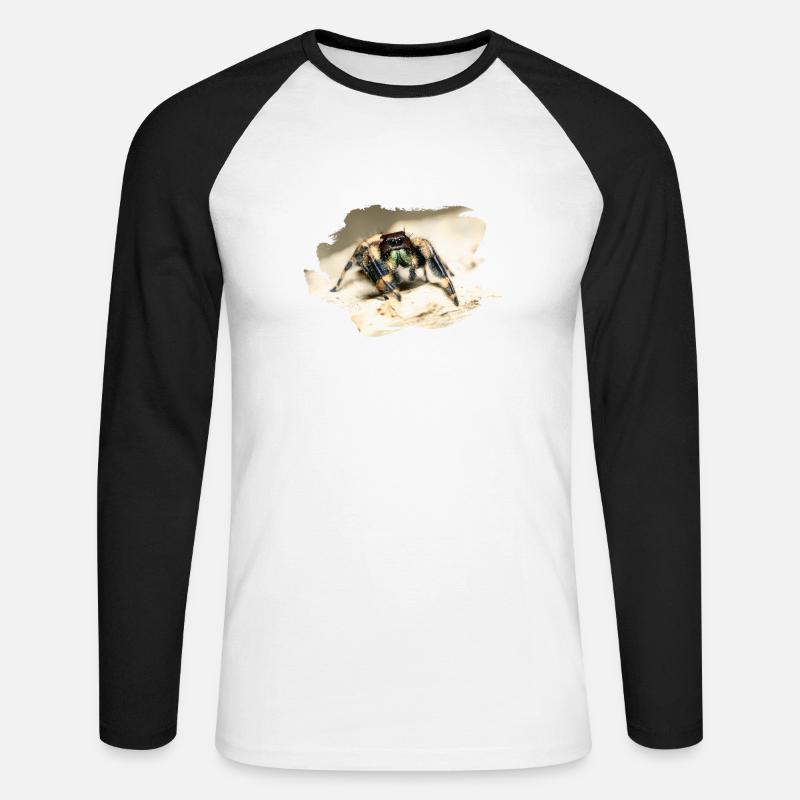 phidippus otiosus jumping spider, spring spinne - Unisex Baseballshirt langarm - Weiß/Schwarz