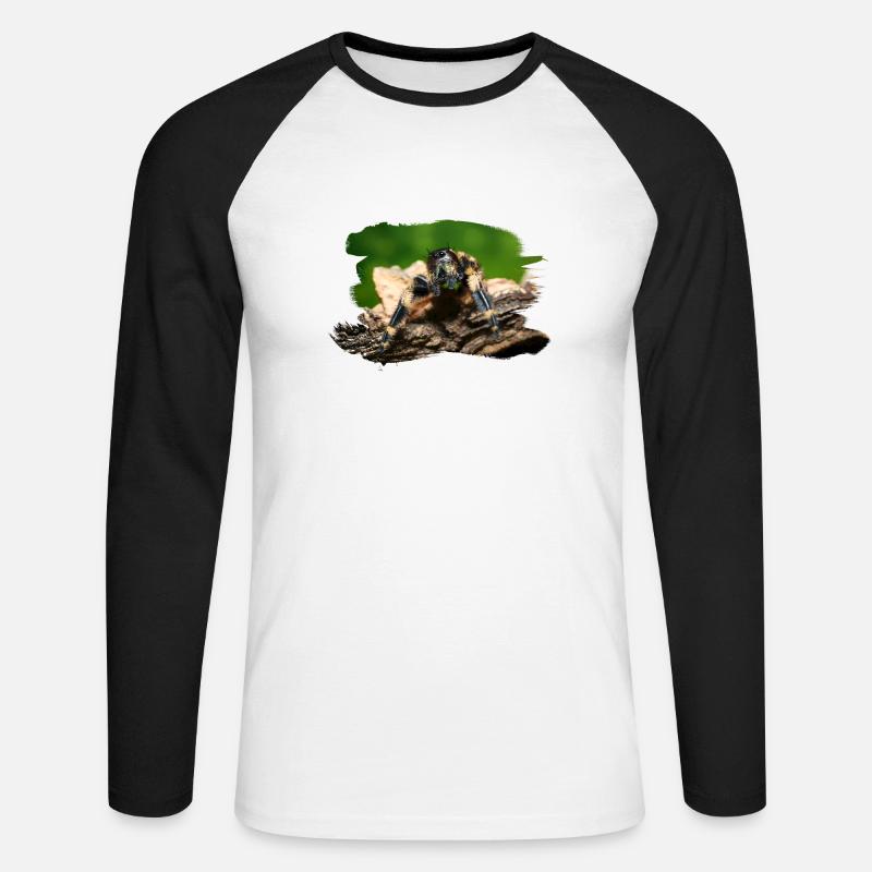 phidippus otiosus jumping spider, spring spinne - Unisex Baseballshirt langarm - Weiß/Schwarz