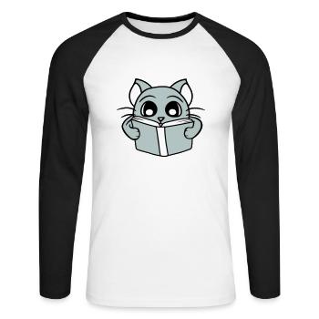 Nerd Katze Liest Roman Buch Schule Lesen Lernen - Unisex Baseballshirt langarm - Weiß/Schwarz - Vorne - Nik (191cm)