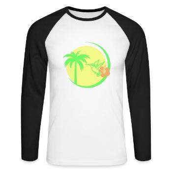 palme kolibri hibiskus - Unisex Baseballshirt langarm - Weiß/Schwarz - Vorne - Nik (191cm)