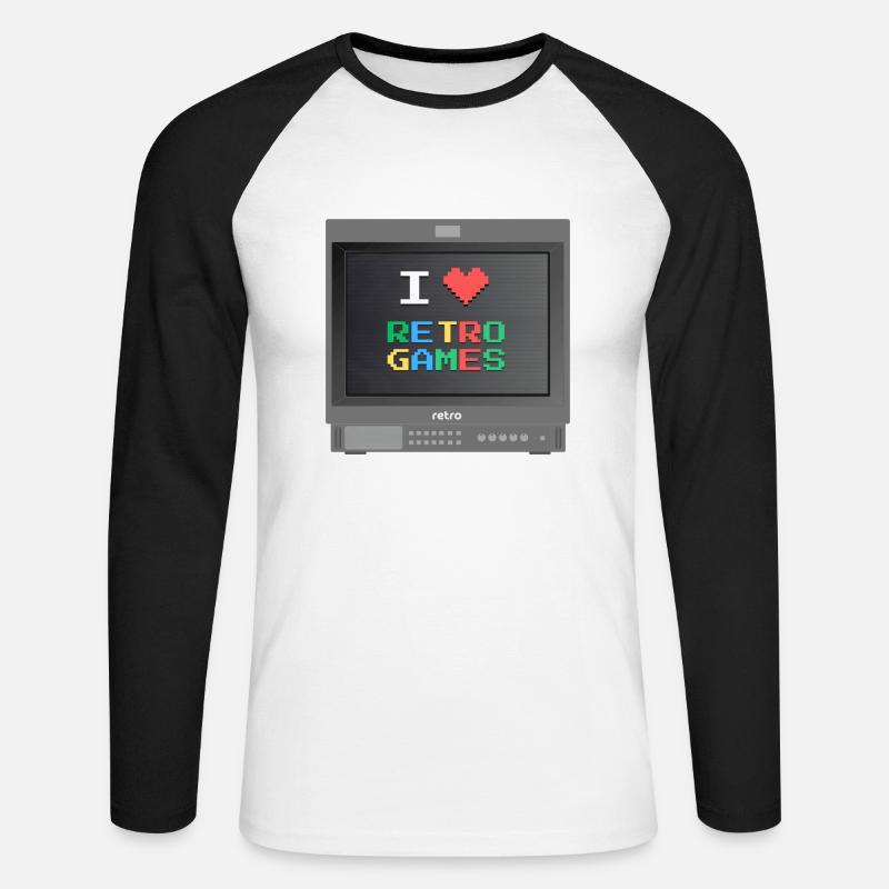 PVM Lover - Retrogames (Schwarz) - Unisex Baseballshirt langarm - Weiß/Schwarz