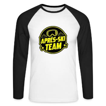 Apres Ski Party Team Spruch - Unisex Baseballshirt langarm - Weiß/Schwarz - Vorne - Nik (191cm)