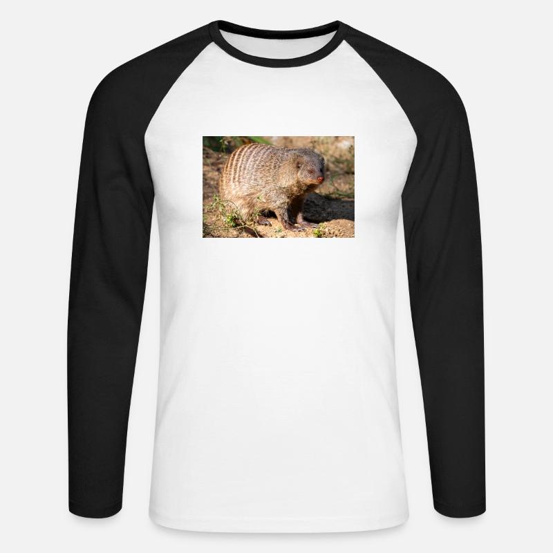 Gebänderte Manguste oder Zebramanguste Zebramanguste - Unisex Baseballshirt langarm - Weiß/Schwarz