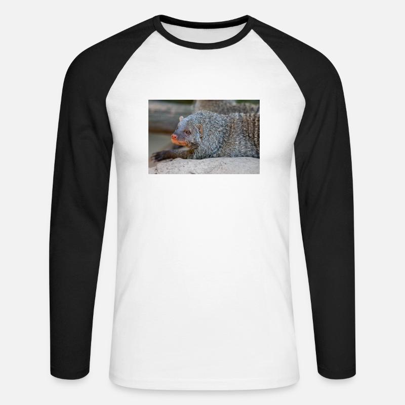 Gebänderte Manguste oder Zebramanguste Zebramanguste - Unisex Baseballshirt langarm - Weiß/Schwarz