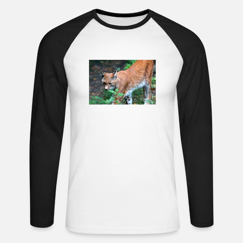 Eurasischer Luchs oder Nördlicher Luchs - Unisex Baseballshirt langarm - Weiß/Schwarz