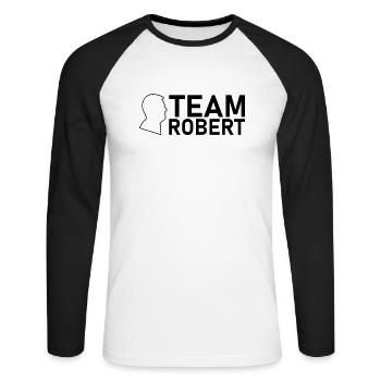 team robert kopf schwarz - Unisex Baseballshirt langarm - Weiß/Schwarz - Vorne - Nik (191cm)