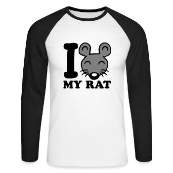 J’adore mon rat texte disant souris mignon petit rat - T-shirt baseball manches longues Homme - blanc/noir - Devant - Nik (191cm)