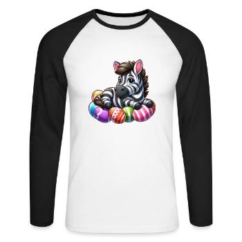 Cute Zebra Easter Egg Cartoon Easter - Unisex Long Sleeve Baseball T-Shirt - white/black - Front - Nik (191cm)