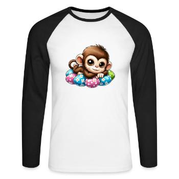 Cute Monkey Easter Eggs Easter Chilling Cartoon - Unisex Long Sleeve Baseball T-Shirt - white/black - Front - Nik (191cm)