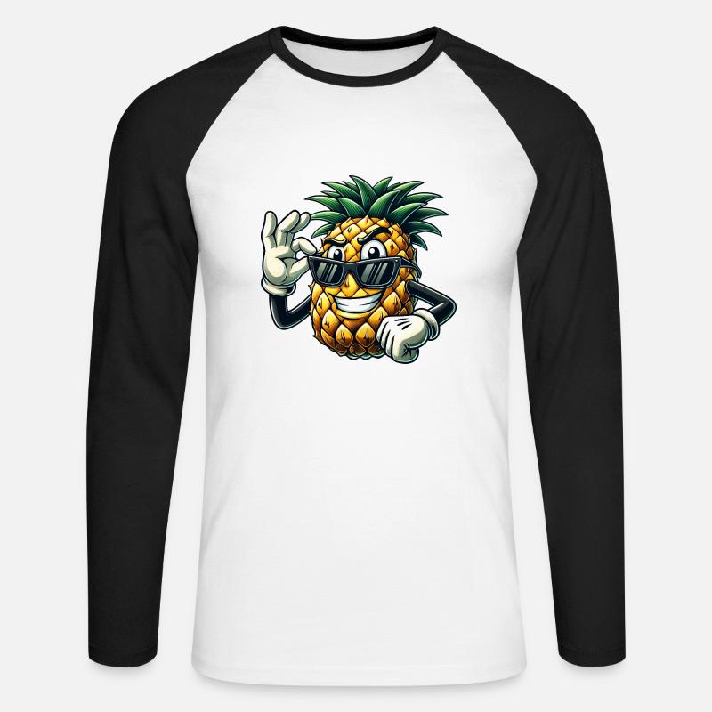 Pineapple Fruit Comic with Sunglasses - Unisex Long Sleeve Baseball T-Shirt - white/black