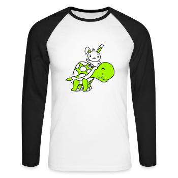 Bunny Big Giant Turtle Riding Waving Cute - Unisex Long Sleeve Baseball T-Shirt - white/black - Front - Nik (191cm)