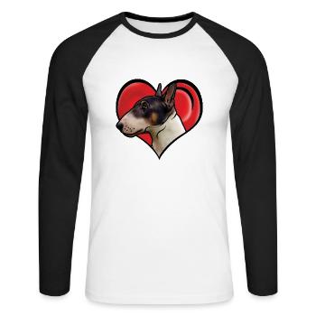 Miniatur Bullterrier Kopf im Herz Comicstyle - Unisex Baseballshirt langarm - Weiß/Schwarz - Vorne - Nik (191cm)