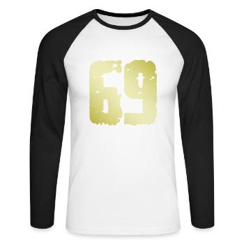 69 Nombre Vintage - T-shirt baseball manches longues Homme - blanc/noir - Devant - Nik (191cm)
