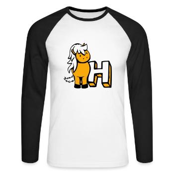 Cheval H Cheval Lettre ABC École d’apprentissage de l’anglais - T-shirt baseball manches longues Homme - blanc/noir - Devant - Nik (191cm)