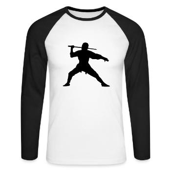 Ninja - Unisex Baseballshirt langarm - Weiß/Schwarz - Vorne - Nik (191cm)