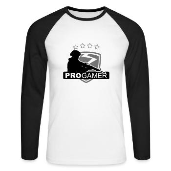 progamer - Unisex Baseballshirt langarm - Weiß/Schwarz - Vorne - Nik (191cm)