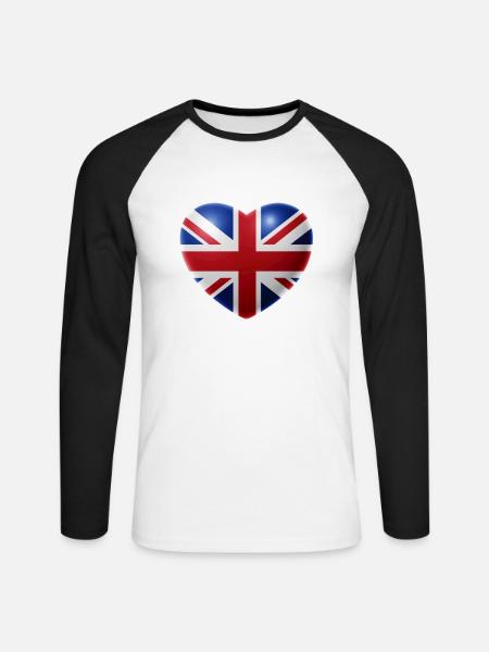 Herz (Großbritannien / Great Britain) - Unisex Baseballshirt langarm - Weiß/Schwarz