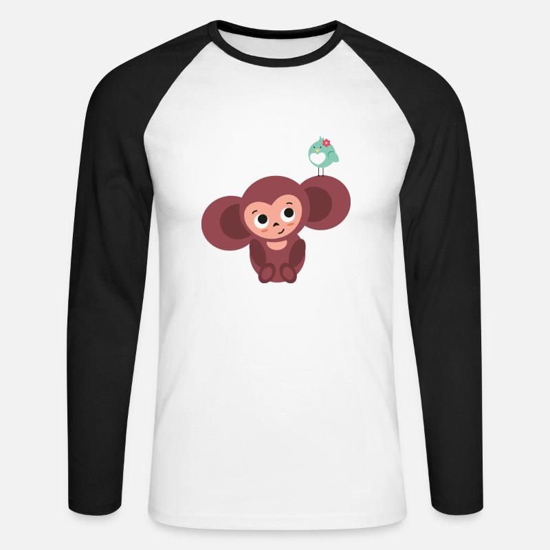 kleiner Affe mit Vogel - Unisex Baseballshirt langarm - Weiß/Schwarz