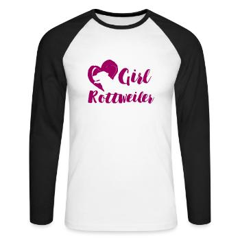 Hund / Rottweiler: This Girl Loves Her Rottweiler - Unisex Baseballshirt langarm - Weiß/Schwarz - Vorne - Nik (191cm)