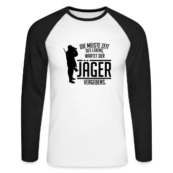 Die meiste Zeit wartet der Jäger vergebens - Unisex Baseballshirt langarm - Weiß/Schwarz - Vorne - Nik (191cm)