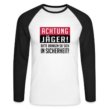 Achtung Jäger - Unisex Baseballshirt langarm - Weiß/Schwarz - Vorne - Nik (191cm)