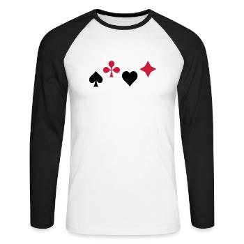 Pik Ass Herz Poker Blackjack Symbol Karten Kasino - Unisex Baseballshirt langarm - Weiß/Schwarz - Vorne - Nik (191cm)