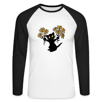 Le chat aux fleurs - T-shirt baseball manches longues Homme - blanc/noir - Devant - Nik (191cm)