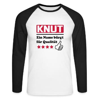 knut - Unisex Baseballshirt langarm - Weiß/Schwarz - Vorne - Nik (191cm)