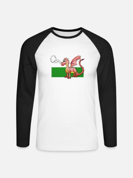 Puffing Welsh Dragon - Gregory - Unisex Long Sleeve Baseball T-Shirt - white/black