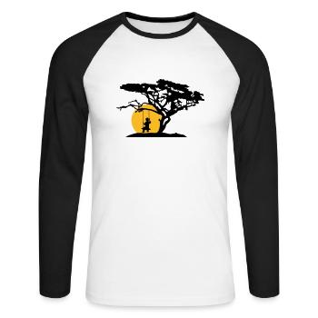 sun silhouette tree africa savanna lonely trauri - Unisex Long Sleeve Baseball T-Shirt - white/black - Front - Nik (191cm)