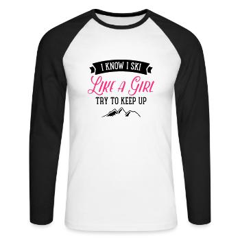 I Know I Ski Like A Girl - Try To Keep Up - T-shirt baseball manches longues Homme - blanc/noir - Devant - Nik (191cm)