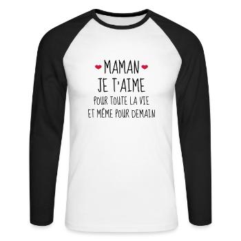 Maman je t'aime - Mère - Bébé - Naissance - Amour - T-shirt baseball manches longues Homme - blanc/noir - Devant - Nik (191cm)
