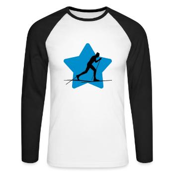 Langlaufen / Langlauf / eislaufen / Langläufer - Unisex Baseballshirt langarm - Weiß/Schwarz - Vorne - Nik (191cm)