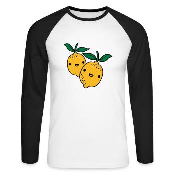 2 citrons kawaii - T-shirt baseball manches longues Homme - blanc/noir - Devant - Nik (191cm)