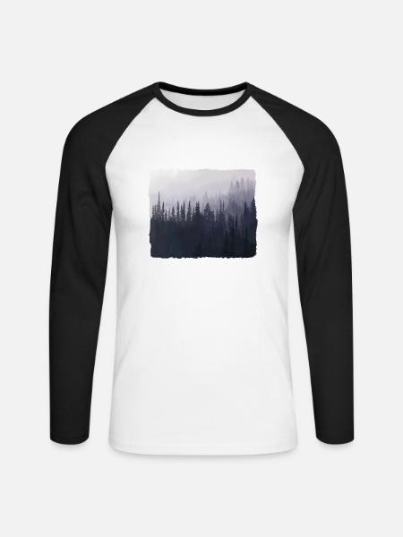 Waldlandschaft in den Bergen - Unisex Baseballshirt langarm - Weiß/Schwarz