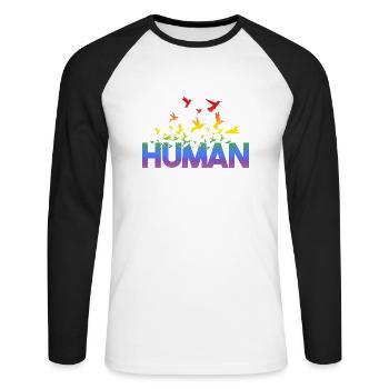 Cher Human Arc-en-ciel Gay Pride - LGBT - T-shirt baseball manches longues Homme - blanc/noir - Devant - Nik (191cm)