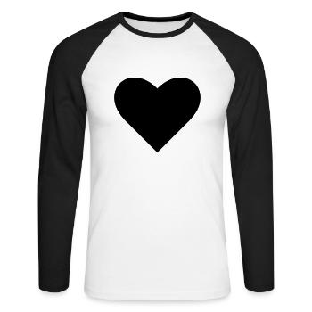Black Heart - Unisex Baseballshirt langarm - Weiß/Schwarz - Vorne - Nik (191cm)