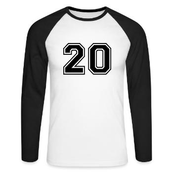 Numero 20 Équipe Foot baseball basket université - T-shirt baseball manches longues Homme - blanc/noir - Devant - Nik (191cm)