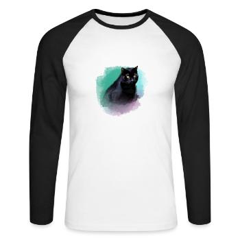 katze,siamkatze,schwarze katze,aquarell ,bunt - Unisex Baseballshirt langarm - Weiß/Schwarz - Vorne - Nik (191cm)