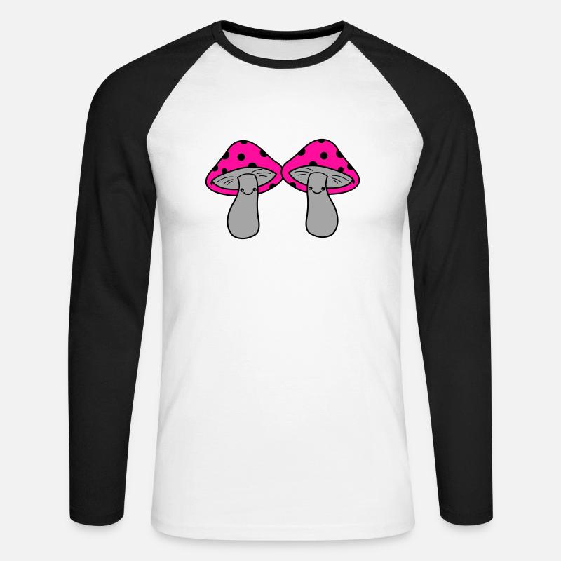 Pilze - Unisex Baseballshirt langarm - Weiß/Schwarz