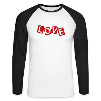 LOVE - rot und schwarz - Unisex Baseballshirt langarm - Weiß/Schwarz - Vorne - Nik (191cm)
