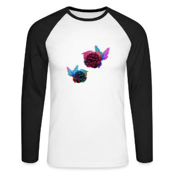 2 blackberries,blackberry,blue,pop-art,blue,painting, - Unisex Long Sleeve Baseball T-Shirt - white/black - Front - Nik (191cm)