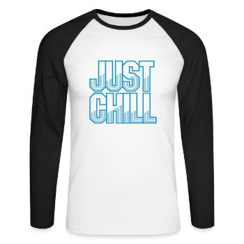 Just Chill Text Logo - Unisex Baseballshirt langarm - Weiß/Schwarz - Vorne - Nik (191cm)