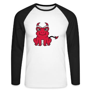 Démon grenouille Devil Horns - T-shirt baseball manches longues Homme - blanc/noir - Devant - Nik (191cm)